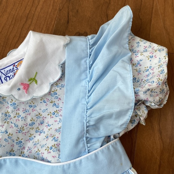 Vintage J.C. Penney Blue Floral Cottagecore Prairie Baby Apron Dress 9/12 M - Picture 2 of 4